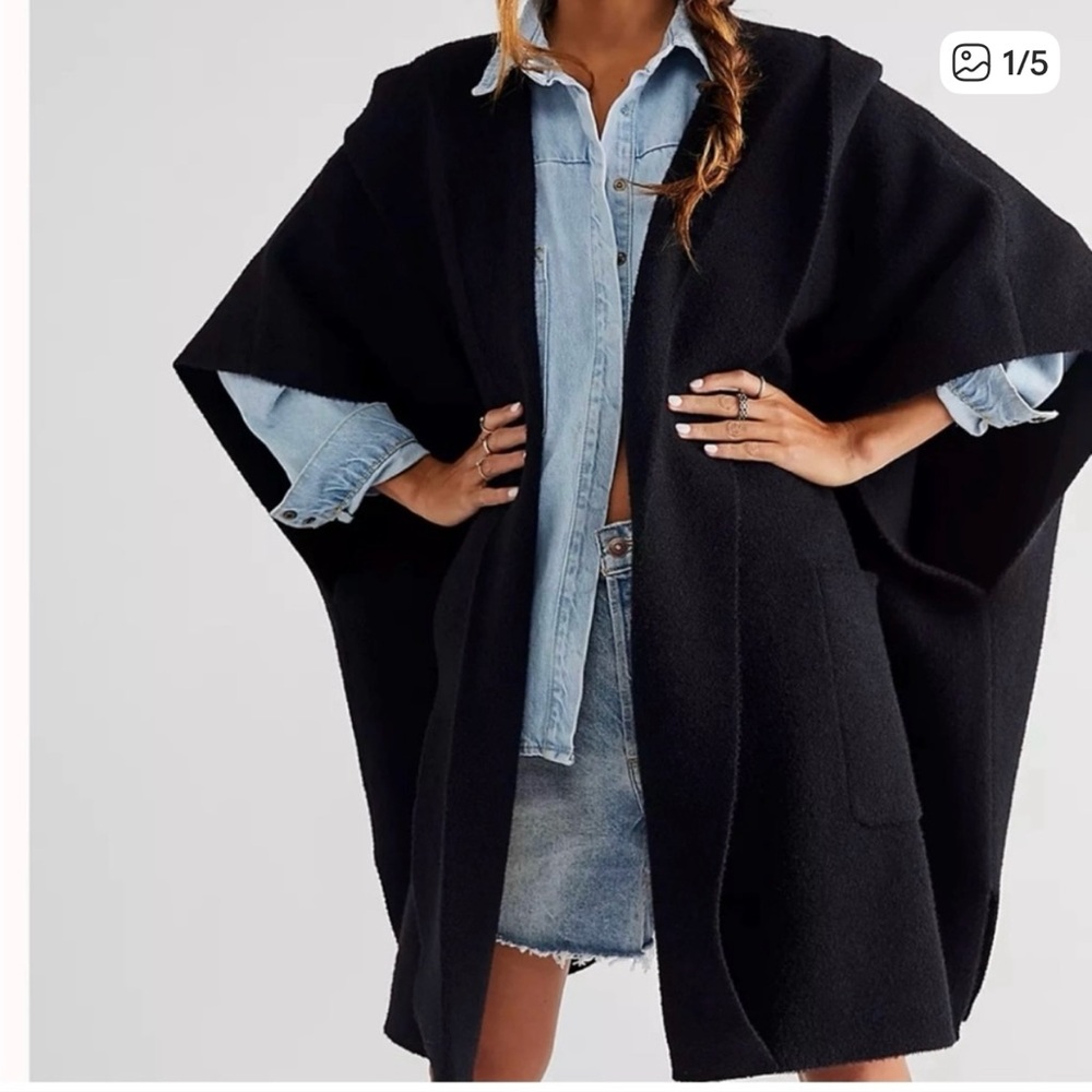 Free People Black hooded Kimono NWT - Picture 1 of 12